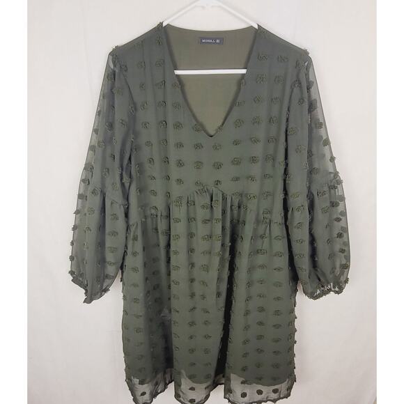 MIHOLL Dresses & Skirts - Miholl green swiss dot long sleeved babydoll dress size XL Y2K coquette romantic
